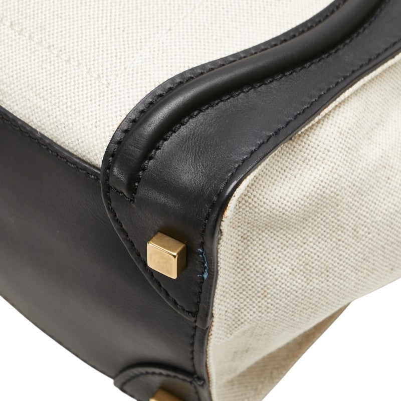 セリーヌ ラゲージ マイクロショッパー ハンドバッグ ブラック ホワイト キャンバス レザー レディース CELINE 【中古】