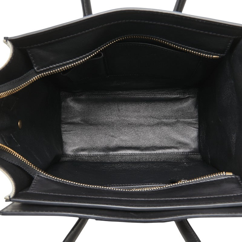 セリーヌ ラゲージ マイクロショッパー ハンドバッグ ブラック ホワイト キャンバス レザー レディース CELINE 【中古】