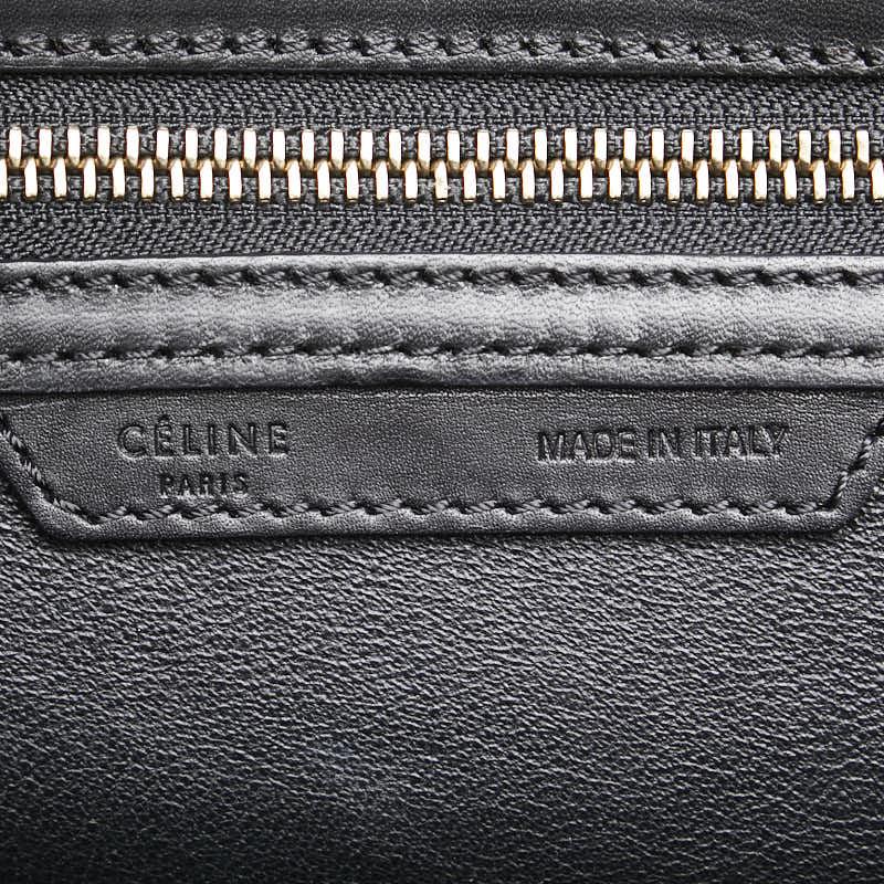 セリーヌ ラゲージ マイクロショッパー ハンドバッグ ブラック ホワイト キャンバス レザー レディース CELINE 【中古】