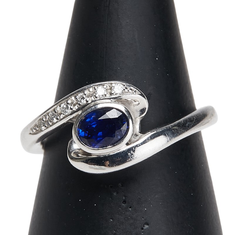 Pt900 プラチナ サファイア0.59ct ダイヤ0.06ct リング 指輪 レディース 15号 【中古】