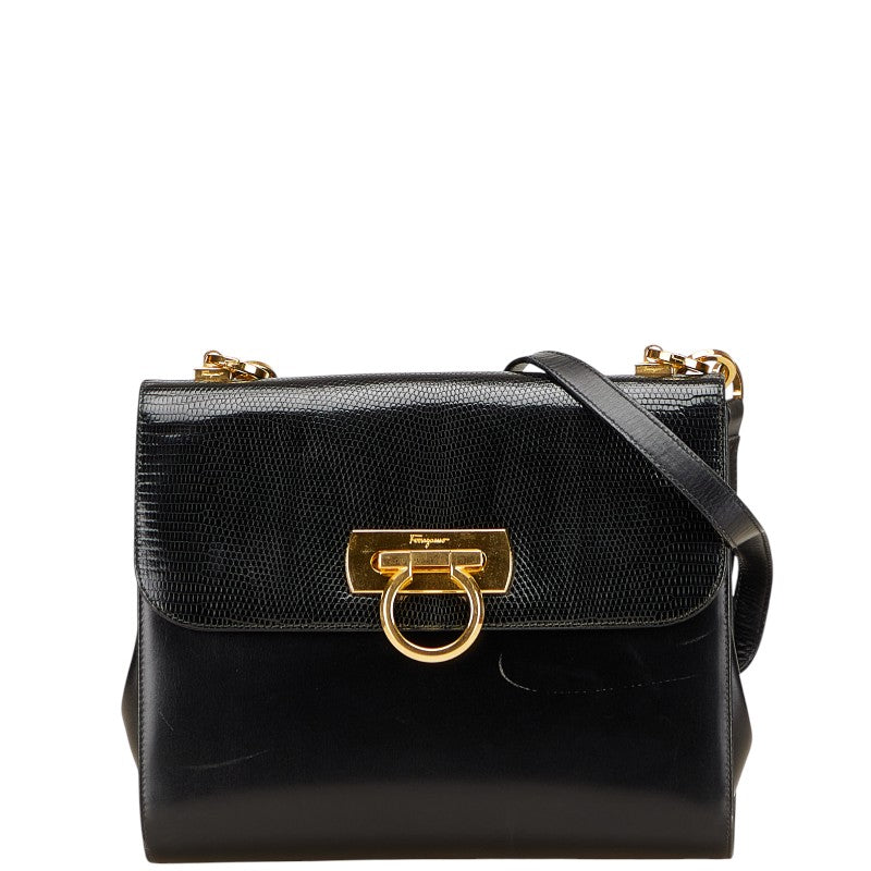 サルヴァトーレフェラガモ ガンチーニ ショルダーバッグ ブラック レザー レディース Salvatore Ferragamo 【中古】