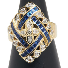 K18YG イエローゴールド サファイア1.25ct ダイヤ0.16ct ひし形 モチーフ リング 指輪 レディース 12号 【中古】