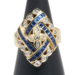 K18YG イエローゴールド サファイア1.25ct ダイヤ0.16ct ひし形 モチーフ リング 指輪 レディース 12号 【中古】