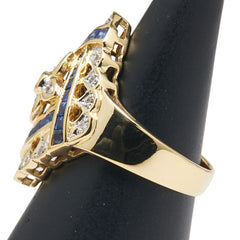 K18YG イエローゴールド サファイア1.25ct ダイヤ0.16ct ひし形 モチーフ リング 指輪 レディース 12号 【中古】