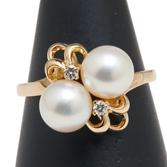 タサキ K18YG イエローゴールド アコヤパール7.5～7.6mm ダイヤ リング 指輪 レディース TASAKI 17号 【中古】