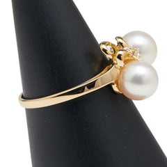 タサキ K18YG イエローゴールド アコヤパール7.5～7.6mm ダイヤ リング 指輪 レディース TASAKI 17号 【中古】