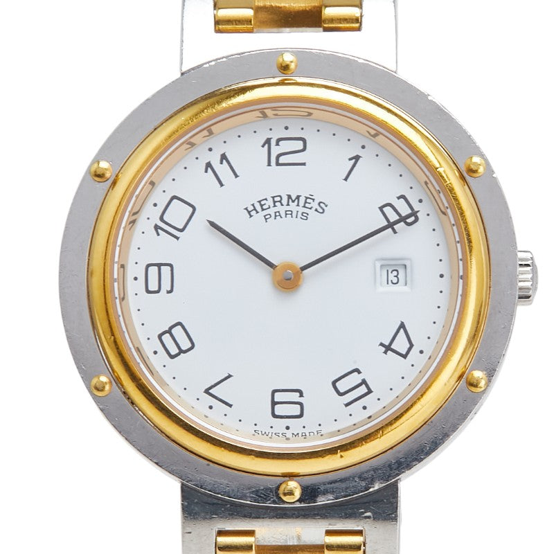 エルメス クリッパー 腕時計 クオーツ ホワイト文字盤 ステンレススチール メッキ メンズ HERMES 【中古】
