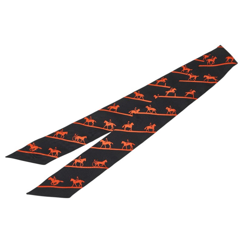 エルメス ツイリー LES ALLURES スカーフ ブラック オレンジ シルク レディース HERMES 【中古】