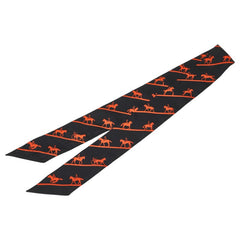 エルメス ツイリー LES ALLURES スカーフ ブラック オレンジ シルク レディース HERMES 【中古】