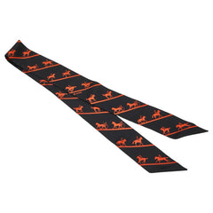 エルメス ツイリー LES ALLURES スカーフ ブラック オレンジ シルク レディース HERMES 【中古】