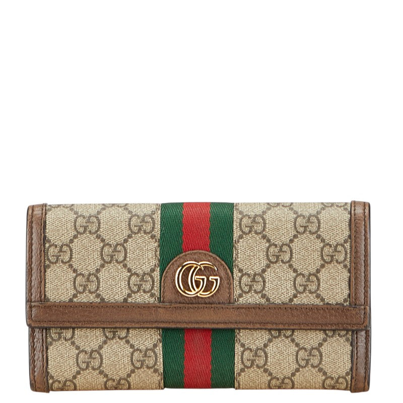 グッチ GGスプリーム オフィディア 長財布 523153 ベージュ ブラウン PVC レザー レディース GUCCI 【中古】