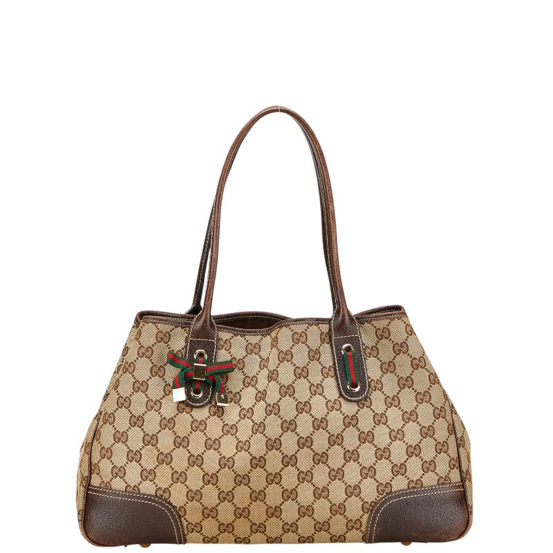 グッチ GGキャンバス プリンシー シェリーライン リボン ショルダーバッグ トートバッグ 163805 ブラック キャンバス レザー レディース GUCCI 【中古】