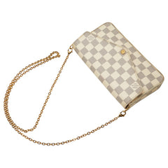 ルイ ヴィトン ダミエ アズール ポシェット フェリシー チェーン 斜め掛け ショルダーバッグ N63106 ホワイト PVC レザー レディース LOUIS VUITTON 【中古】