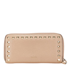 ヴァレンティノ ロックスタッズ 長財布 ベージュ レザー レディース VALENTINO 【中古】