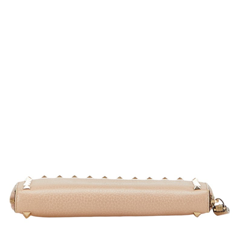 ヴァレンティノ ロックスタッズ 長財布 ベージュ レザー レディース VALENTINO 【中古】