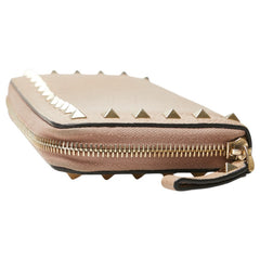 ヴァレンティノ ロックスタッズ 長財布 ベージュ レザー レディース VALENTINO 【中古】