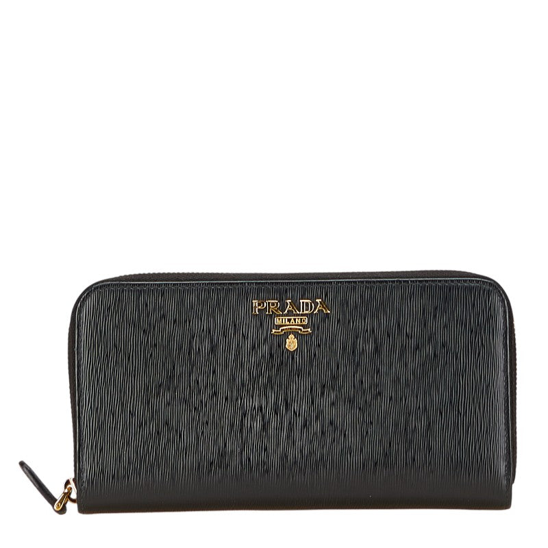 プラダ ロゴ 長財布 ブラック レザー レディース PRADA 【中古】