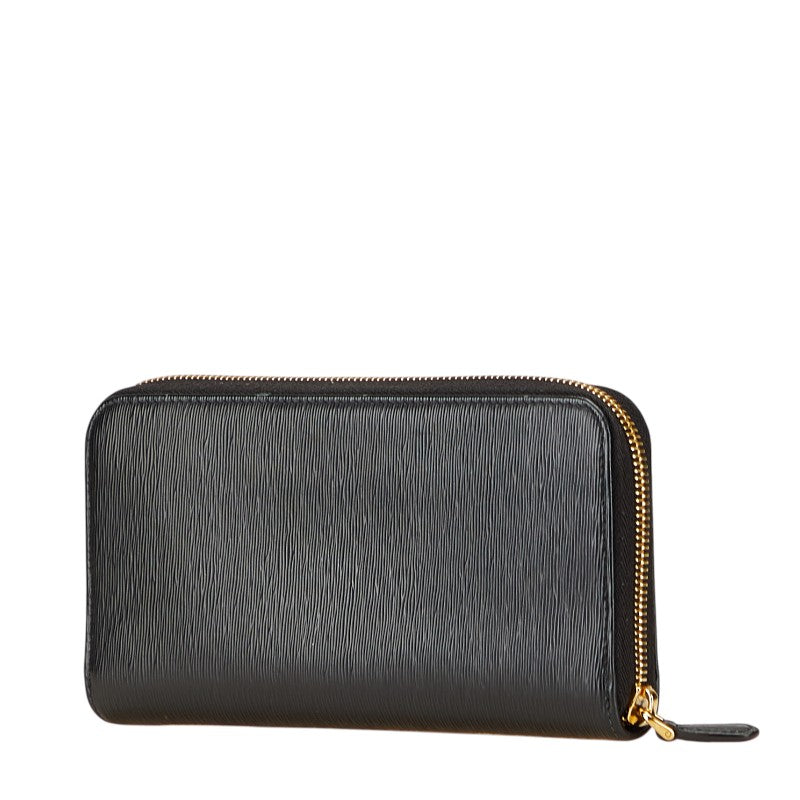 プラダ ロゴ 長財布 ブラック レザー レディース PRADA 【中古】