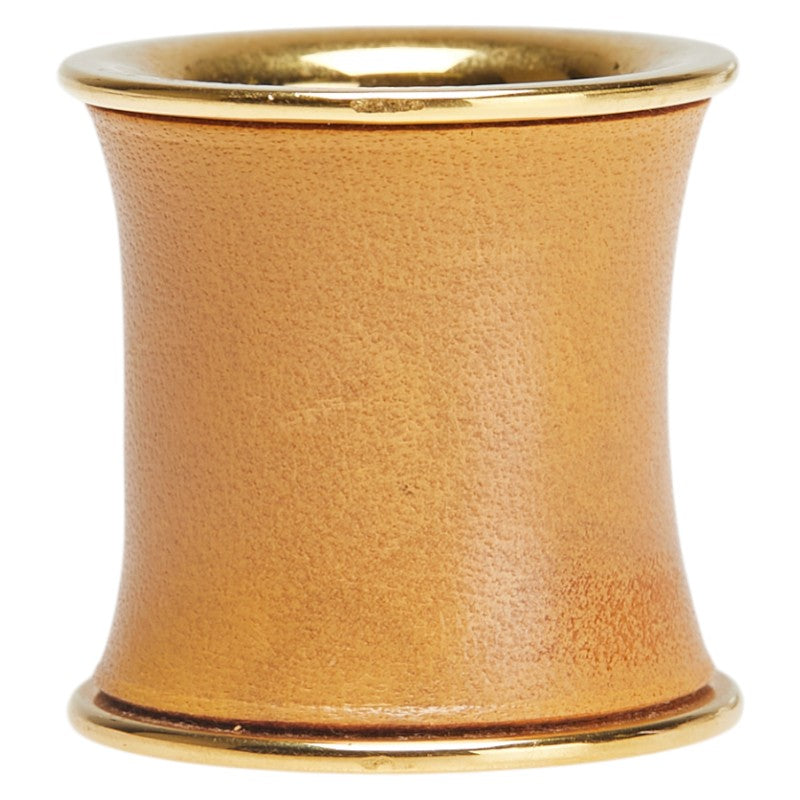 エルメス 筒型 スカーフリング ゴールド ベージュ メッキ レザー レディース HERMES 【中古】