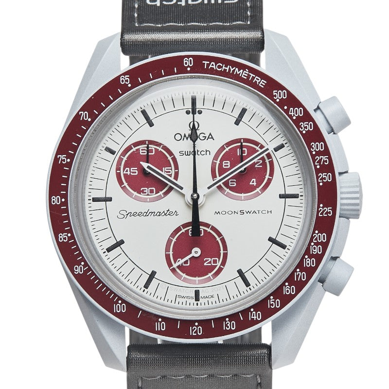 オメガ × スウォッチ Swatch ミッション トゥ プルート 腕時計 SO33M101 クオーツ ホワイト文字盤 ナイロン バイオセラミック レディース OMEGA 【中古】