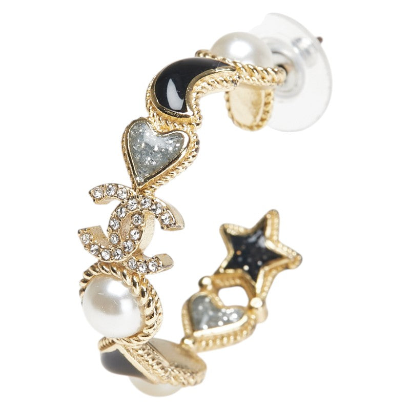 シャネル ココマーク ハート 星 スター 月 ムーン モチーフ フープ ピアス 片耳のみ ゴールド メッキ フェイクパール レディース CHANEL 【中古】