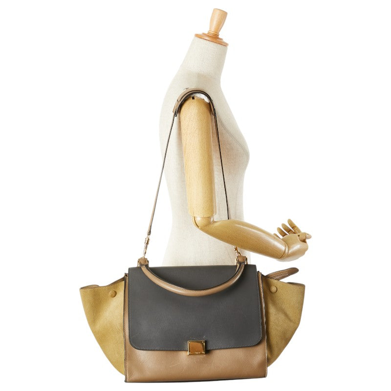 セリーヌ トラペーズ ハンドバッグ ショルダーバッグ 2WAY グレー ベージュ カーキ レザー スウェード レディース CELINE 【中古】