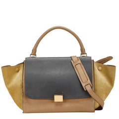 セリーヌ トラペーズ ハンドバッグ ショルダーバッグ 2WAY グレー ベージュ カーキ レザー スウェード レディース CELINE 【中古】