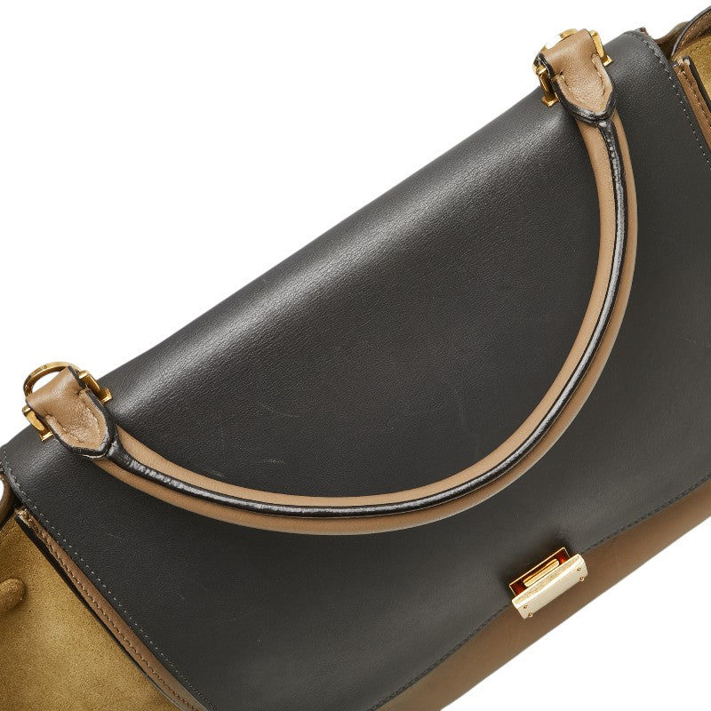 セリーヌ トラペーズ ハンドバッグ ショルダーバッグ 2WAY グレー ベージュ カーキ レザー スウェード レディース CELINE 【中古】