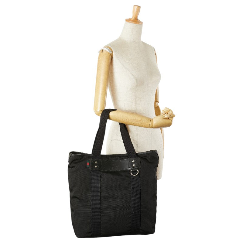 グッチ パラナ ウェブループ付 トートバッグ 268175 ブラック ナイロン レザー レディース GUCCI 【中古】