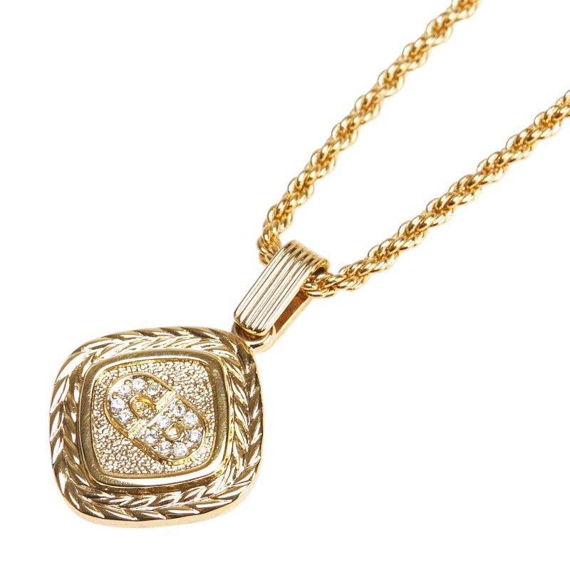 ディオール CDロゴ ラインストーン ひし形 モチーフ ネックレス ゴールド メッキ レディース Dior 【中古】