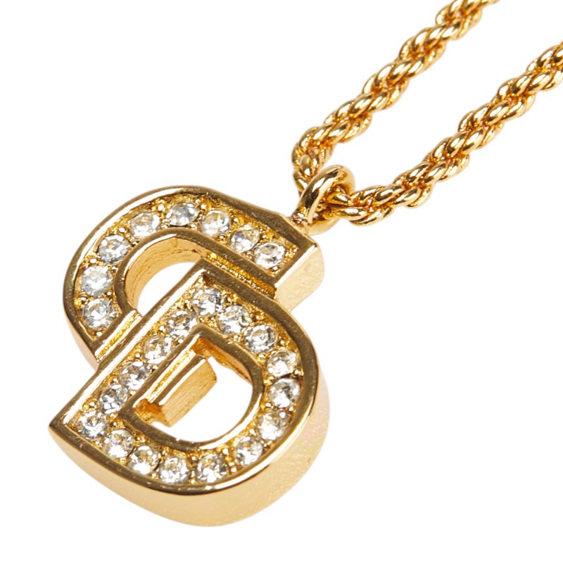 ディオール CDロゴ ラインストーン ネックレス ゴールド メッキ レディース Dior 【中古】