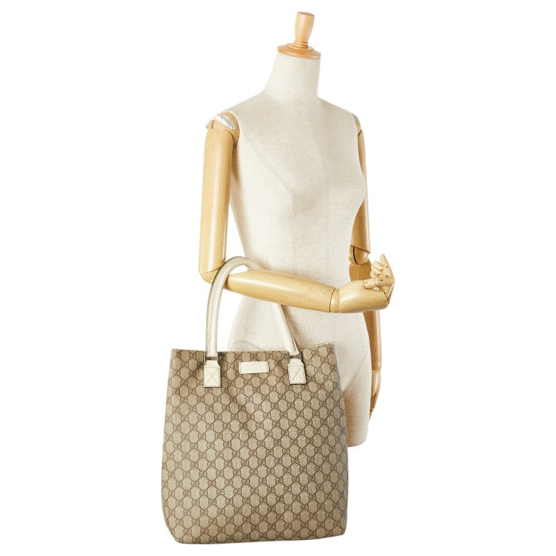 グッチ GGスプリーム ハンドバッグ トートバッグ 131220 ベージュ アイボリー PVC レザー レディース GUCCI 【中古】
