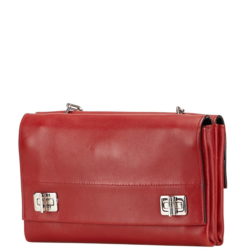 プラダ ロゴ チェーン ショルダーバッグ レッド レザー レディース PRADA 【中古】