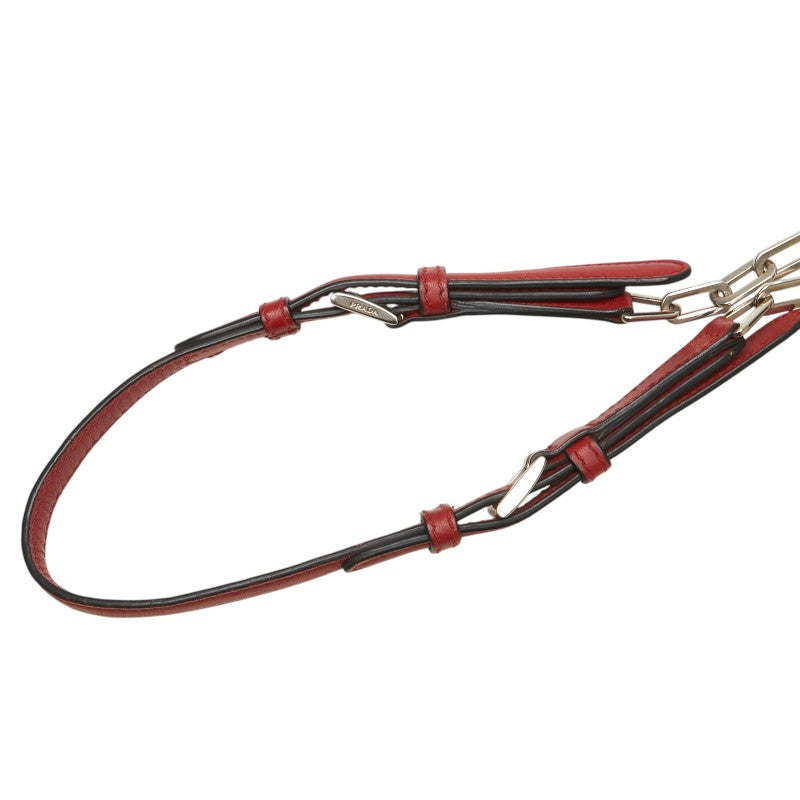 プラダ ロゴ チェーン ショルダーバッグ レッド レザー レディース PRADA 【中古】