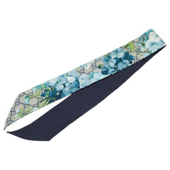 グッチ GGブルームス ネックボウ スカーフ ネイビー ブルー マルチカラー シルク レディース GUCCI 【中古】