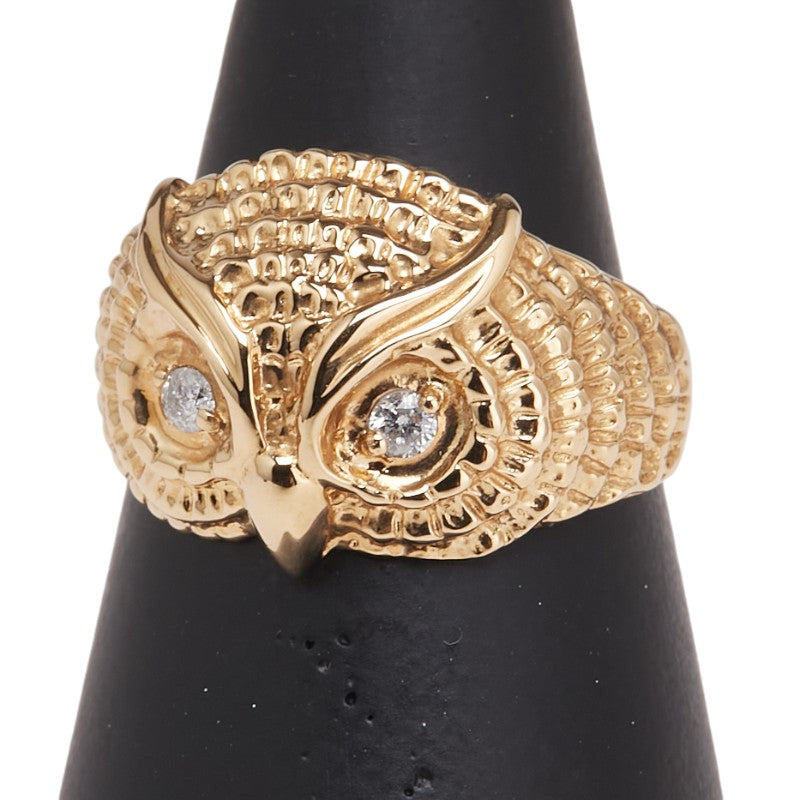 K18YG イエローゴールド ダイヤ フクロウ 梟 モチーフ リング 指輪 レディース 13号 【中古】