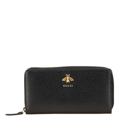 グッチ アニマリエ 蜂 ハチ bee ラウンドファスナー 長財布 523667 ブラック レザー メンズ GUCCI 【中古】