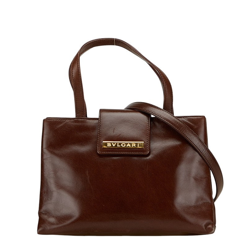 ブルガリ ロゴ ショルダーバッグ ハンドバッグ 2WAY ブラウン レザー レディース BVLGARI 【中古】