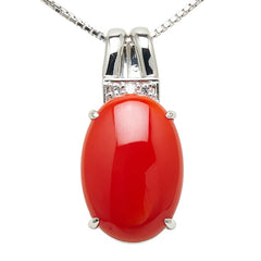 Pt900 プラチナ Pt850 プラチナ サンゴ ダイヤ0.06ct ペンダントネックレス レディース 【中古】