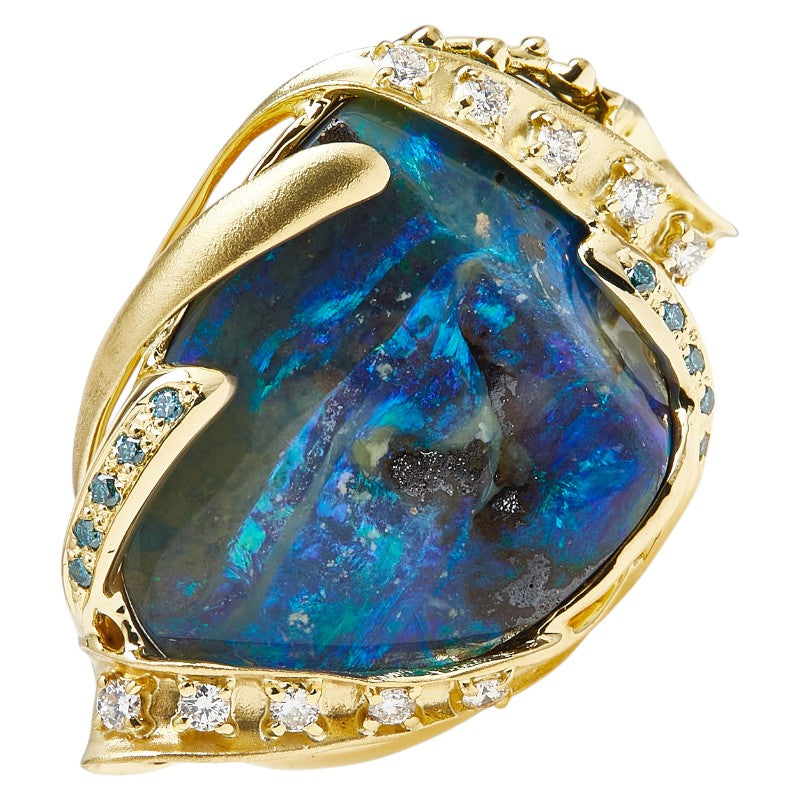 K18YG イエローゴールド ボルダーオパール39.46ct ダイヤ0.45ct ペンダント兼用ブローチ レディース 【中古】