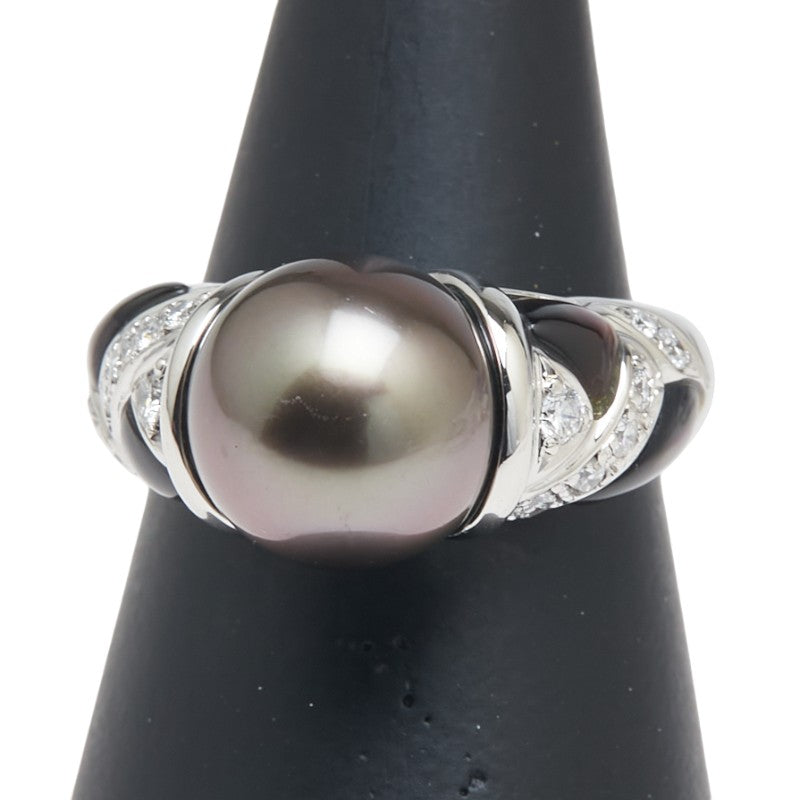 Pt900 プラチナ 黒蝶真珠10.3mm ダイヤ0.26ct リング 指輪 レディース 11.5号 【中古】