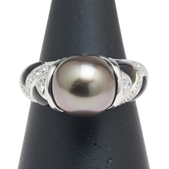 Pt900 プラチナ 黒蝶真珠10.3mm ダイヤ0.26ct リング 指輪 レディース 11.5号 【中古】