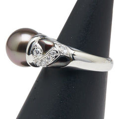 Pt900 プラチナ 黒蝶真珠10.3mm ダイヤ0.26ct リング 指輪 レディース 11.5号 【中古】