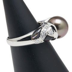 Pt900 プラチナ 黒蝶真珠10.3mm ダイヤ0.26ct リング 指輪 レディース 11.5号 【中古】