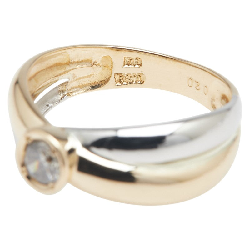 K18YG イエローゴールド Pt900 プラチナ コンビ ダイヤ0.20ct リング 指輪 レディース 11.5号 【中古】