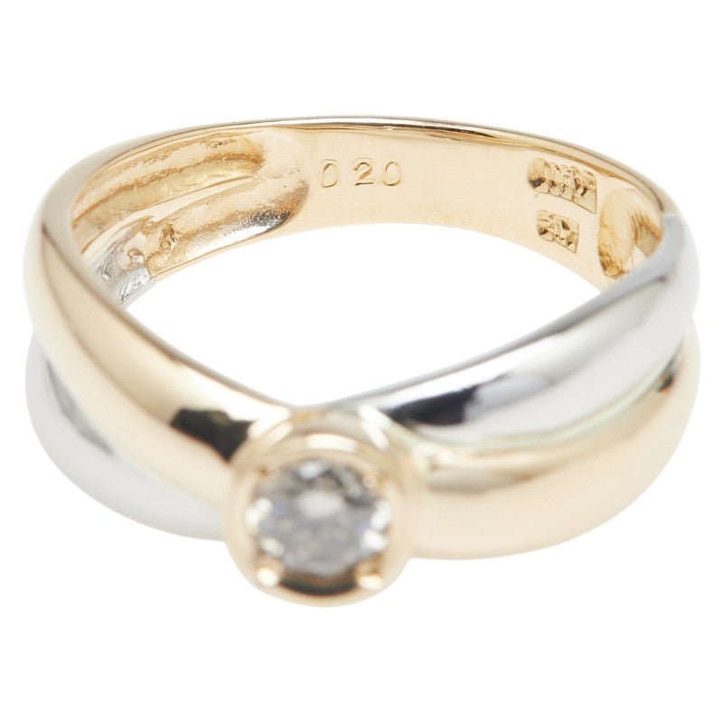 K18YG イエローゴールド Pt900 プラチナ コンビ ダイヤ0.20ct リング 指輪 レディース 11.5号 【中古】