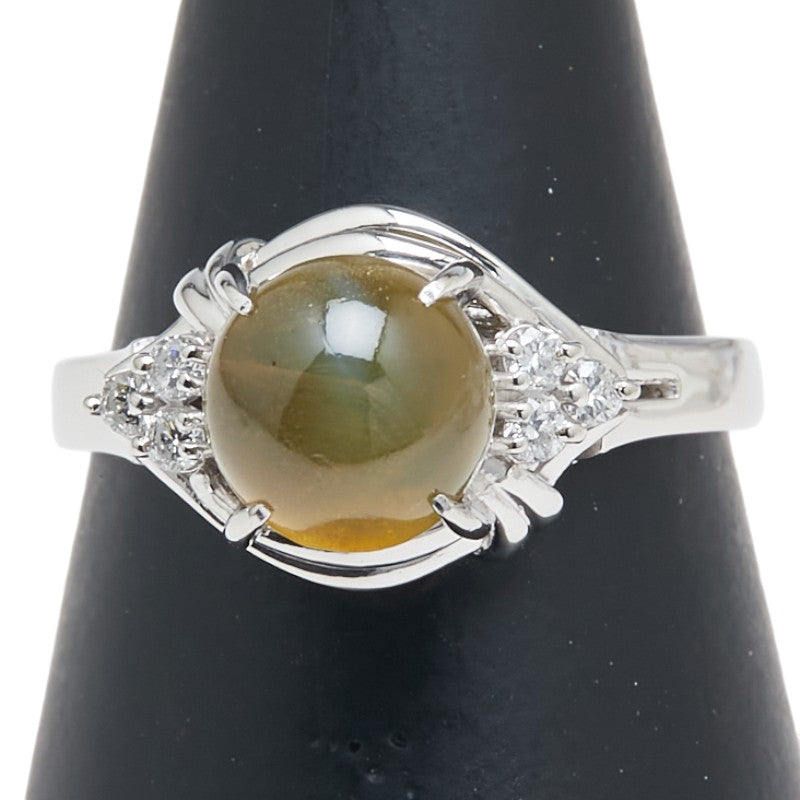 Pt900 プラチナ キャッツアイ2.567ct ダイヤ0.10ct リング 指輪 レディース 10.5号 【中古】