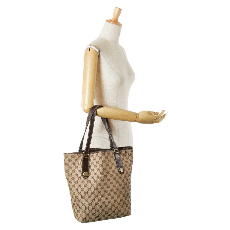 グッチ GGキャンバス ショルダーバッグ トートバッグ 153009 ベージュ ブラウン キャンバス レザー レディース GUCCI 【中古】