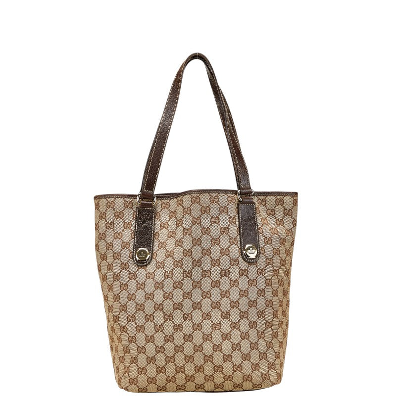グッチ GGキャンバス ショルダーバッグ トートバッグ 153009 ベージュ ブラウン キャンバス レザー レディース GUCCI 【中古】