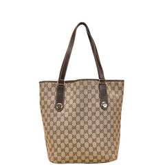 グッチ GGキャンバス ショルダーバッグ トートバッグ 153009 ベージュ ブラウン キャンバス レザー レディース GUCCI 【中古】